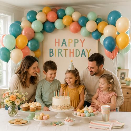 Image of Colorful Balloons, 60Pcs Retro Multicolor Balloon, 12 Inch Latex Vintage Rainbow Balloons for Baby Shower Kids Birthday Party Carnival Graduation School Event Picnic Boho Theme Party Decoration