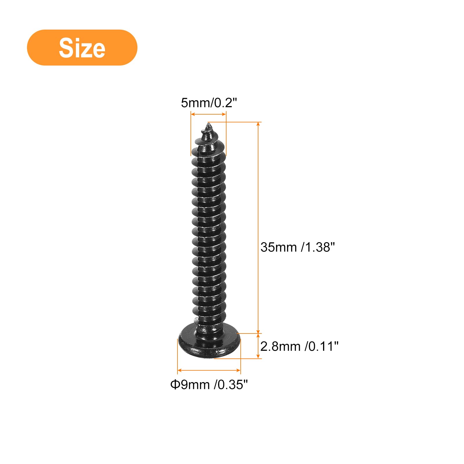 QUARKZMAN 50Pcs 5x35mm Tornillo Autorroscante de Cabeza Alomada Redonda Phillips, Tornillos Autoperforantes de Acero Inoxidable 304, Tornillo para Madera con Rosca Completa, Negro