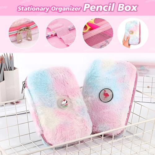 Image of Zest 4 Toyz Fluffy Unicorn Pencil Case for Kids Feathery Touch Cute Rainbow Design Large Capacity Stationery Organizer with Compartments School Zipper Pouch for Girls-Assorted Color Design