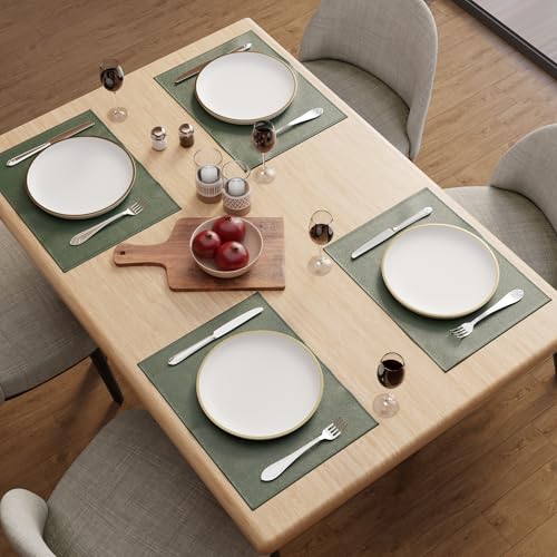 Image of Encasa XO Leather Dining Table Mats Set of 4 | Water Repellent & Heat Resistant Dining Table Mats | Washable & Easy to Clean Placemats for Kitchen Decor - 42x30 cm (Green)