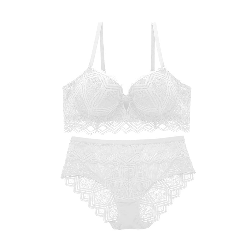 Push Up Bra Set Hollow out Copa Acolchada Decoración de Encaje Conjunto de lencería con Aros para Mujer