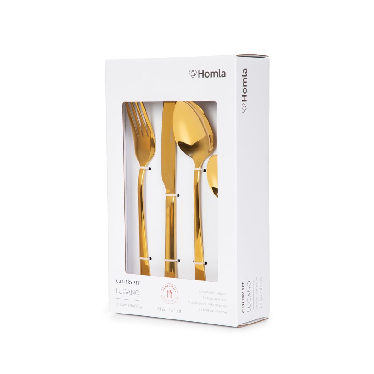 HOMLA Lugano Ménagère 24 pièces en acier inoxydable - Couverts élégants avec couteau, fourchette, cuillère, cuillères à café - Couverts de table pour maison, événement, restaurant - Set pour 6