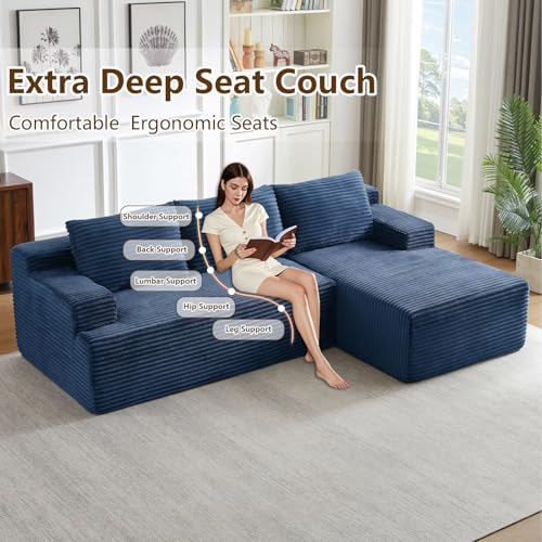 Image of 96.1 inch Modular Sectional Sofa Couches L-Shape Couch 3 Seat Modular Sofa Corduroy Memory Foam Sectional Boneless Couches for Living Room, Cloud Couch with Oversized Chaise(Blue, Right Facing)