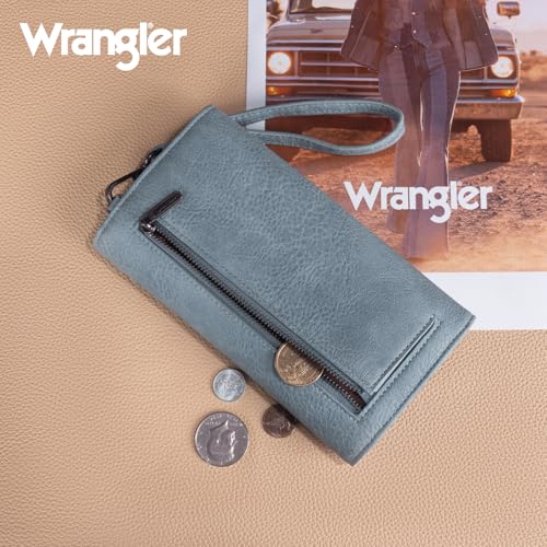 Image of Montana West X Wrangler Womens Wallet Large Card Cases & Money Organizers for Ladies Female Zipper Wallet Wristlet with Coin Purse and Wrist Strap