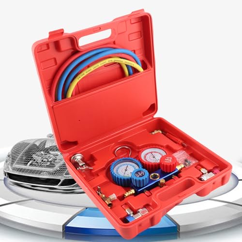 Kit de Manomètre pour R134A, Tuyau avec Jauge de Pression et Crochet, Longueur 1,5 m, Compatible avec Systèmes AC Automobiles