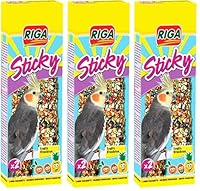 Riga - Sticky mit Früchten für Großsittiche - Gebackene Sticks - Mischung aus Körnern, Getreide und Früchten, darunter Apfel und Rosine - Schachtel mit 2 Sticky Sticks, 140 g (3er Pack)
