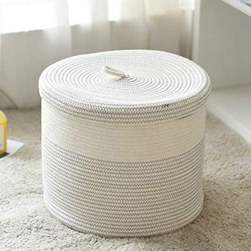 Cesto portabiancheria con Coperchio in Corda di Cotone Intrecciata, Organizer per Bambini, Cesto portaoggetti per Vestiti sporchi, Contenitore capiente