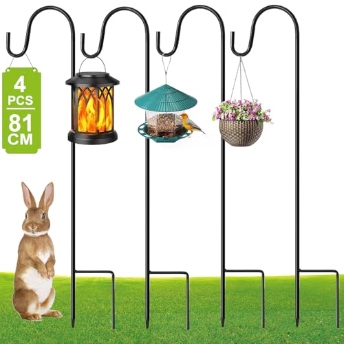 GUKULIVEL Schäferhaken Garten – 4er Set Gartenstecker Metall 81 cm höhenverstellbar, Erdspieße Metall für Laternenhalter, Blumenampel Halterung, Grablichter, Metallstangen Garten Deko Zubehör