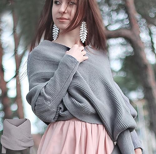 Snowfall Sweater Scarf with Sleeves, Autumn Winter Warm Knitted Crochet Scarf Wrap Shawl Cape with Sleeves Blankets2