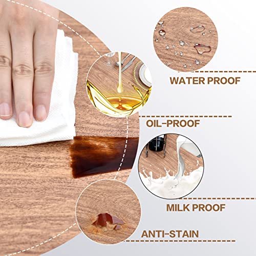 Randlanter Vinyl Round Fitted Tablecloth Indoor Outdoor Dining Table Cover With Flannel Backing Oil&Waterproof Wipeable Vibrant Colors Elastic Edge Table Cover - Wood Grain 45-56" #TOP1