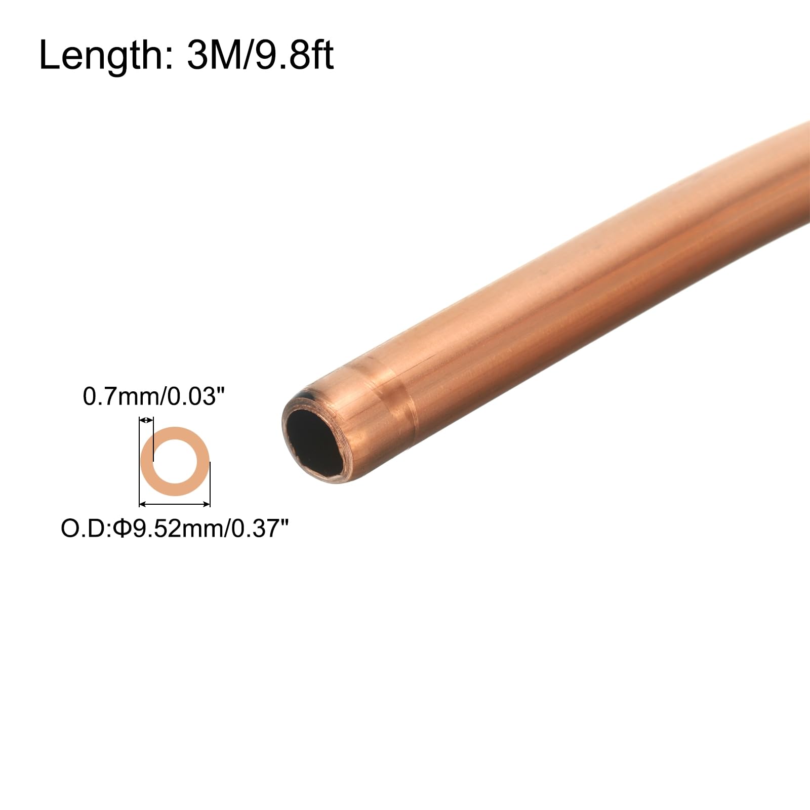 QUARKZMAN Tubo de Cobre 3/8" OD x 9.8 Pies 1/32" T Tubo Flexible de Refrigeración sin Costuras de Metal Hueco Suave para Acondicionadores de Aire, Refrigeradores y Otros Equipos