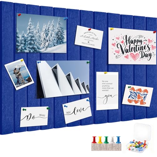 Tablero de Corcho Fieltro Autoadhesivo 60x40 cm   0,9 cm de Grosor Plegable con 34 Chinchetas, Tablón de Anuncios para Fotos, Notas y Decoración de Hogar y Oficina (Azul)