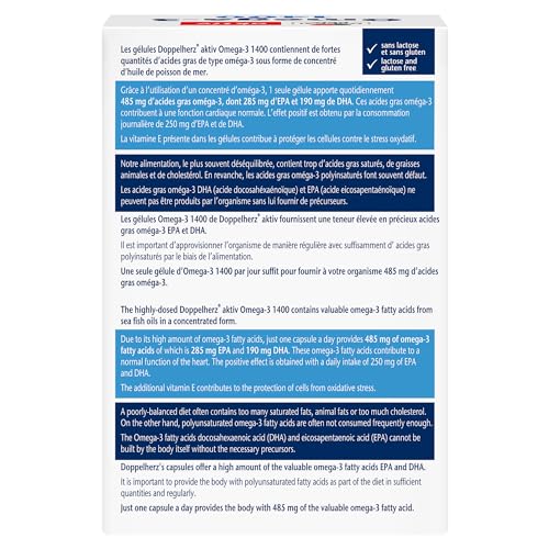 Doppelherz – Omega-3 1400 – Teneur élevée en acides gras Oméga 3 EPA et DHA & vitamine E – Pour la bonne fonction cardiaque – Huile de poisson de mer – 120 gélules – Image 7