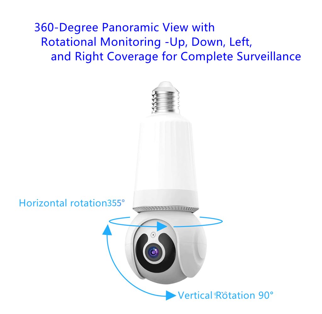 SONGR Cámara De Vigilancia Seguridad Cámara Inteligente con Bombilla Led De 360 ​​Grados WiFi, Cámara De Vigilancia De Seguridad 1080P Grabadora Dvr-+ Tarjeta De 64Gb