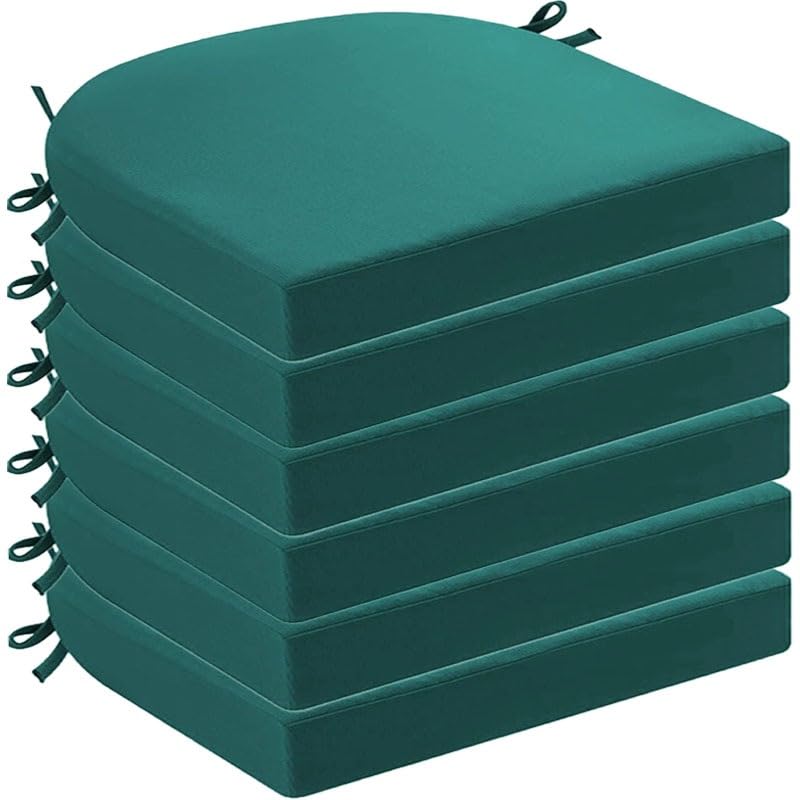 DOGACA Outdoor Chair Cushions Set of 2 4 6, Waterproof U-Shaped Seat Cushion with Ties & Zipper, Removable Washable Patio Chair Pads for Garden, Patio, Camp(15,6pcs: 45 * 45 * 8cm)