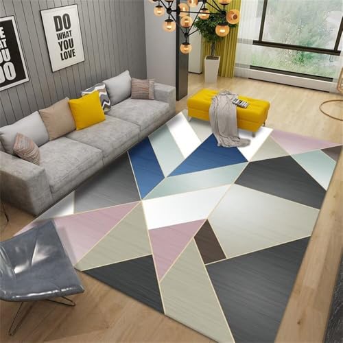 RUGMRZ Teppich Kurzflor Geometrische, Minimalistische Wohnzimmerdekoration, rutschfest, Langlebig, Waschbar Zimmer Dekoration Mehrfarbig Läufer Teppich Balkon Bodenbelag 80X140CM