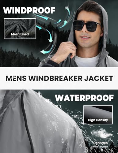 Yimoon Windbreaker Jackets for Men Lightweight Hooded Outdoor Jacket Oversized Zip Up Patchcolor Raincoat Jacket2