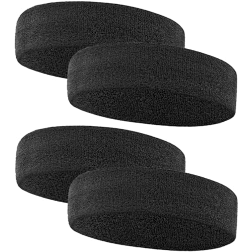 Image of 4 Pack Sweatbands Sports Headband for Men and Women, Moisture Wicking Athletic Workout Headband for Running, Tennis, Basketball, Yoga, Gym Stretchy Unisex Sweatband