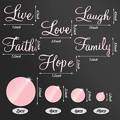 Zonon 3D Acrylic Mirror Wall Decor Stickers 6 Word DIY Faith Live Laugh Hope Love Family Mirror Wall Decor 26 Solid Circle Stickers for Home Bedroom Office(Rose Gold) by Zonon - Image 3
