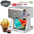 APSARAS USA Glass Air Fryer,5.2 QT Air Fryer with Viewing Glass Pot,Transparent Fry Bowl for Best Cooking Results,Cook Shrimp, Steak, Fries, Wings, Chicken & More 97% Less Oil (White and Gold)