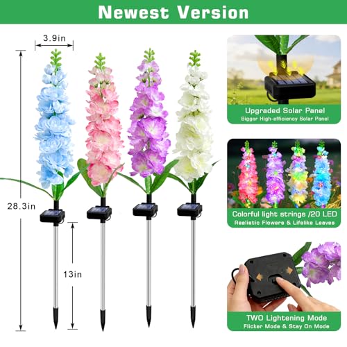 Solar Garden Lights Outdoor 4 Pack, 80 LED Delphinium Flowers, 2 Modes by ostritec - Used condition - Image 7