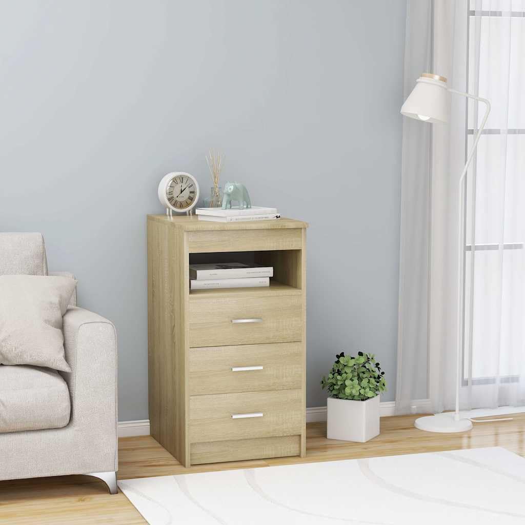 Credenza con cassetti, rovere Sonoma, 40 x 50 x 76 cm, armadietto portaoggetti compatto con 3 cassetti e vano portaoggetti per ufficio, corridoio, casa, officina, garage