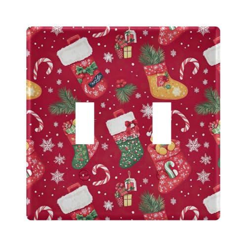 UMIRIKO Christmas Stockings Candy Canes Light Switch Cover Plate Covers Decorative Double Toggle Home Decor 202b7035