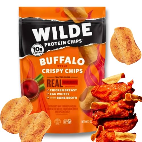 Keto Friendly Protein Chips by Wilde, Buffalo Chicken Flavor, 7 oz Family Size Bag - Low Carb, Gluten Free, High Protein Snack (10 g protein)