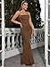 EYNMIN Women's Sleeveless Bodycon Corset Maxi Dress Spaghetti Strap Ruched Elegant Evening Wedding Guest Long Formal Dresses Brown L