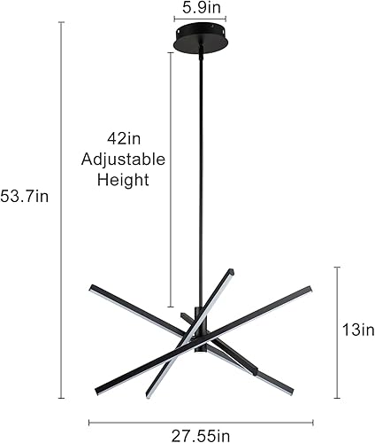 Miniatura 3 de Y'INSP Candelabros Sputnik modernos LED lineales, luz colgante negra para comedor, cocina, isla, dormitorio, sala de estar, LED empotrado, accesorio