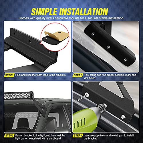 Image of Nilight 2PCS 52 inch Curved LED Light Bar Bracket at Upper Windshield Roof Cab for 2004-2018 Ford F150 & SVT Raptor