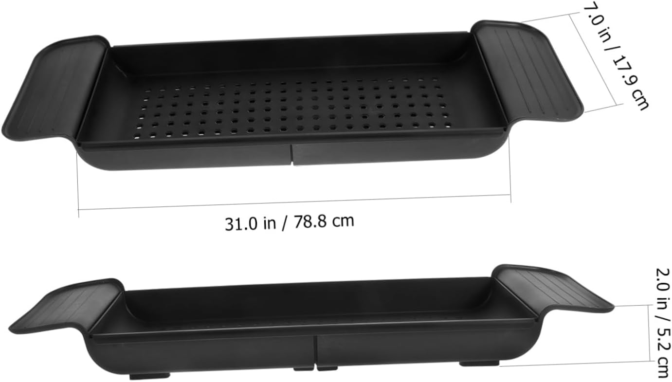 Telescopic Bathtub Serving Tray Adjustable Length Black Plastic Bathtub Holder for Relaxing Baths Space-Saving Design for Home Use