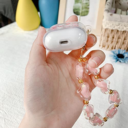 Fycyko Compatible With Airpods 1&2 Case Clear Cute Heart With Charm Chain For Women Girls Flexible Dustproof Shockproof Case Portable Tpu Silicone Case For Airpods 1&2-Pink #TOP7
