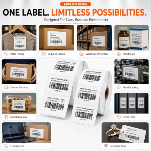 Image of Shreyans Direct Thermal Labels (Pack of 18, 50mm x 50mm 250 Labels /Roll) - Non Tearable, Scratch Free, Water Proof & Non Fade Stickers with Permanent Marking - 4500 Labels