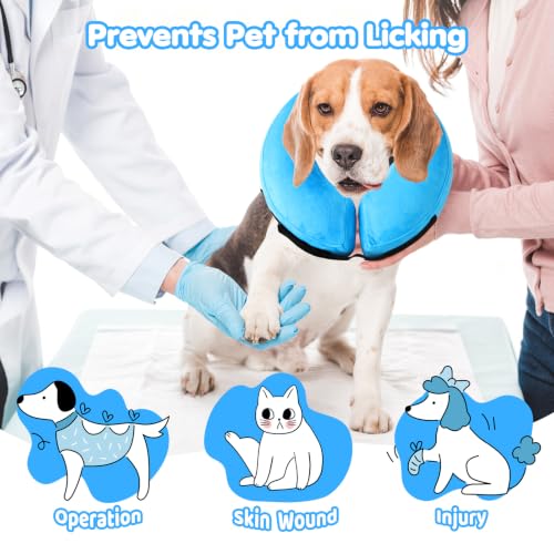 Image of Grand Line Inflatable Dog Cone Collar, Soft Pet Recovery After Surgery (M+) | Does Not Block Vision | Protective Pet Neck Cone Alternative for Small, Medium, Large Dogs & Cats | Solid Blue