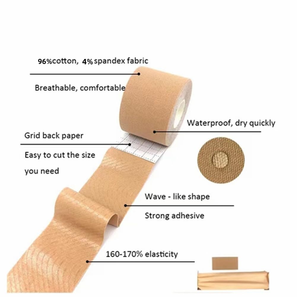 2 Rolls Trans Tape for Transitioning Extra Wide Chest Binding Tape Latex Free FTM Chest Binder with Nipple Covers Ultra Sticky Waterproof & Flexible 4 in X 16.5 ft (Beige)