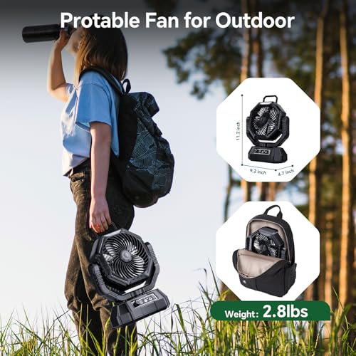 AJVV Camping Fan, 20000mAh Rechargeable Battery Fan with Stepless Wind Speed, Rechargeable Personal Desk USB with Hanging Hook/Light/Power Bank, for Home Outdoor Travel Fishing - Black - Image 6