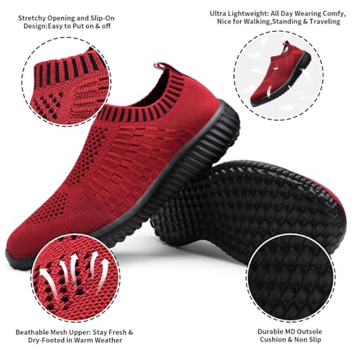 Image of konhill Womens Walking Shoes Slip On Sneakers Breathable Mesh Lightweight Casual Footwear for Daily Commute