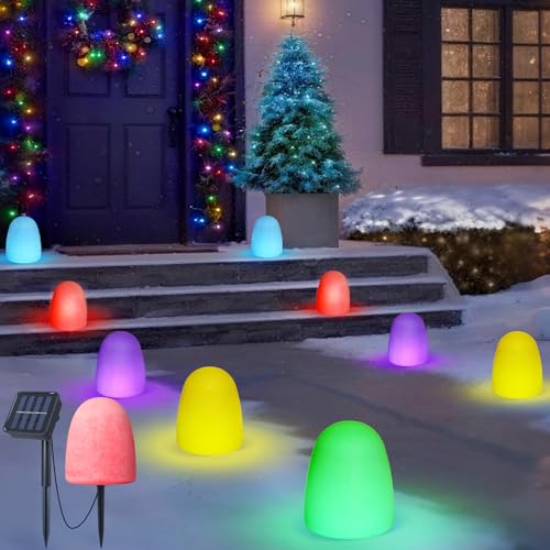 Kittmip 12 Pcs 6 Gumdrop Pathway Solar Lights Waterproof 6 in 1 LED Gumdrop Solar Stake Light with 5 Colors for Spring Summer Path Lawn Garden Landscape Courtyard Sidewalk Outdoor Light (Colorful)