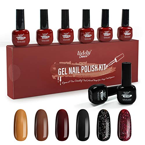 Professional Nail Polish Set- Autumn Winter Caramel Series Color Soak-off Nail Gel Kit, 6 Colors 6.5 ML Classic Brown Pu