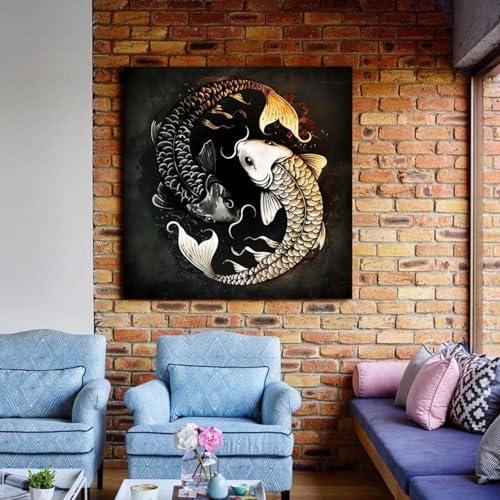 Toile poisson noir et blanc 55 cm : la solution art mural pour salon terne