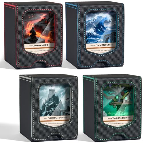 Fabmaker 4 Pack Deck Box Compatible with MTG Commander, (patent Pending) Magnetic Trading Card...