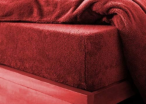 Luxury Teddy Fleece Fitted Sheet Ultra Soft & Cosy Winter Bedding Single, Double, King & Super King (Red King)