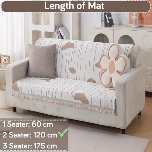 Image of HOKIPO Serene Abode Sofa Cover 2 Seater, 180x120 cm, Beige Ginkgo Lines