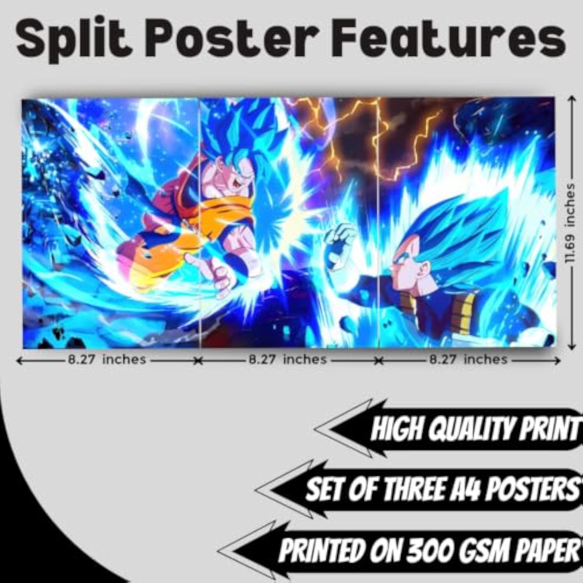 Dragon Ball Super Goku vs Vegeta Split Poster Set of 3