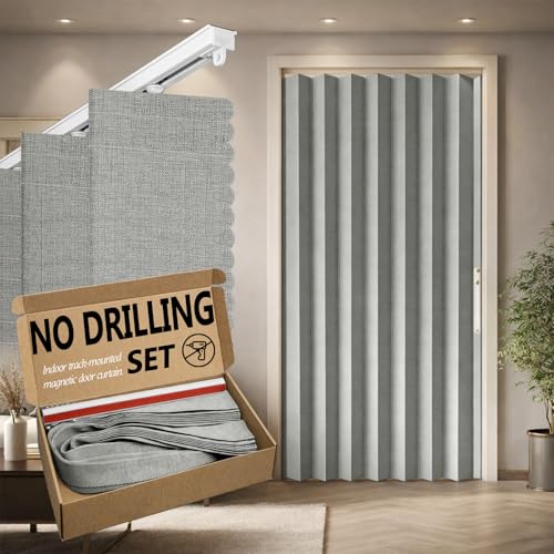 Jilron Accordian Door Curtain,Install Adhesive Track 100% Blackout Doorway Curtains,Suitable for...