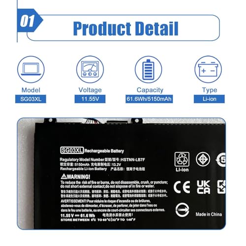 Image of 61.6Wh SG03XL Laptop Battery Replacement for HP Envy M7 17T-U100 Series