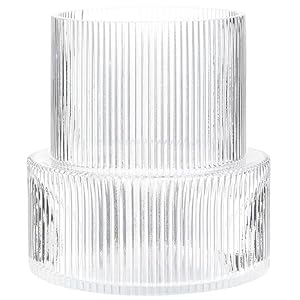 YANWE1 Clear Glass Vase, Ribbed Vase, Fluted Glass Vase, Flower Vase, Modern Vase for Centerpieces, Decorative Vase for Living Room, Dining Table, Entryway, Mantle, Shelf, Wedding, Office, 7.5 Inches