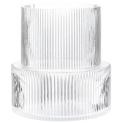 Ribbed Glass Vase, Flower Vase, Fluted Clear Vases for Flowers, Modern Vases for Living Room, Dining Table, Entryway, Shelf, Wedding, Office, Coffee Table, Birthday, 7.5 Inches