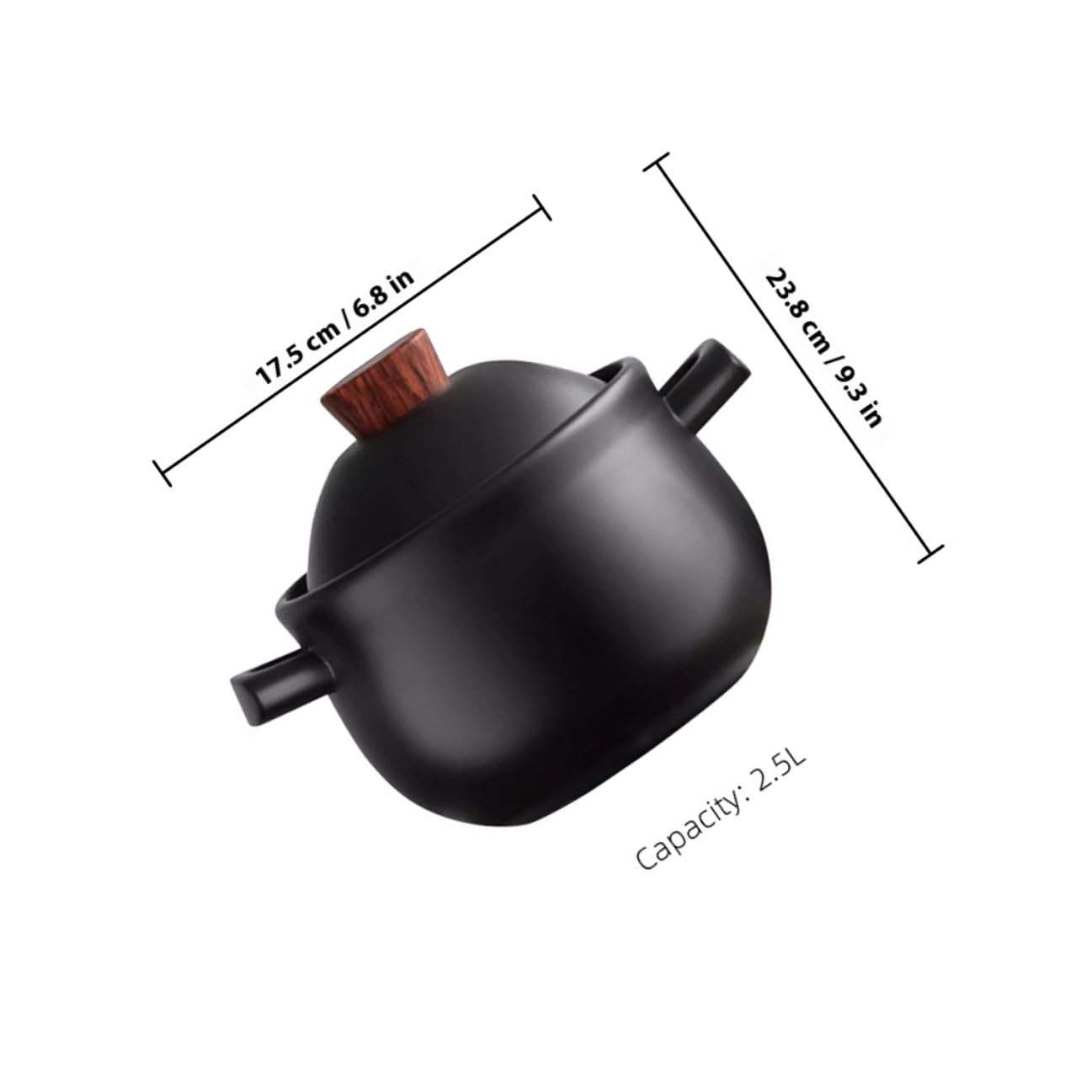 Casseruola e Non Facile da Rompere da 2,5l in Ceramica per Uso Domestico con Manico Spesso in Legno, Resistente al Calore per Stufati e Zuppe su Fornello a Gas